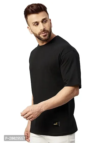 NaRnia@Men Half Sleeve Oversized Cotton Solid T-Shirt (Large, Black)-thumb3
