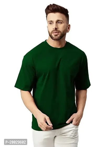 NaRnia@Men Half Sleeve Oversized Cotton Solid T-Shirt (Small, Green)