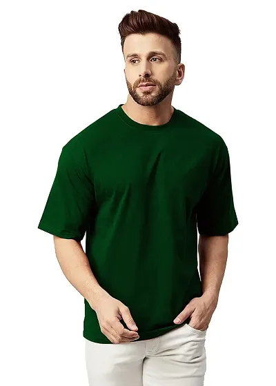 NaRnia@Men Half Sleeve Oversized Solid T-Shirt (Small, Green)