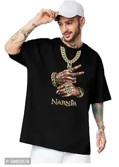 NaRnia Chain Graphic Printed Cotton Oversize Tshirt (X-Large, Chain Black)