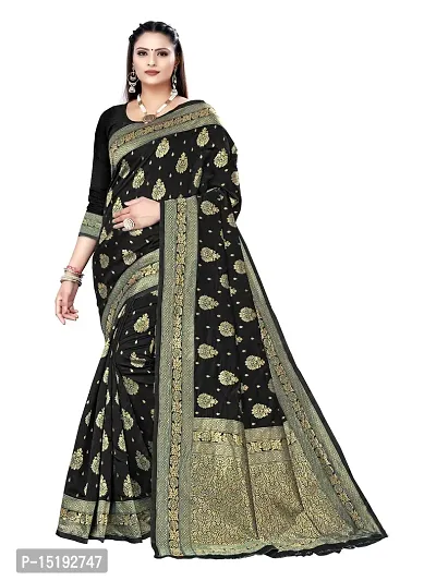 Stylish Silk Blend Black Self Pattern Ready to Wear (Stitched) Saree For Women-thumb0