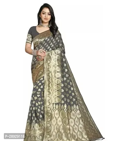 Stylish Banarasi Silk Grey Jacquard Saree With Blouse Piece For Women