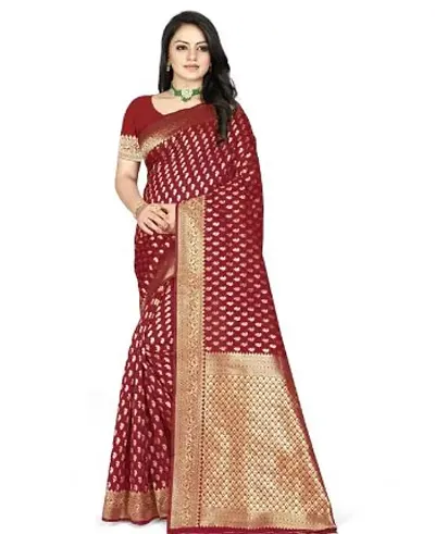 Stylish Silk Blend Jacquard Saree With Blouse Piece For Women