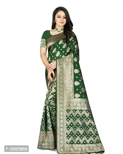 Stylish Silk Blend Green Jacquard Saree With Blouse Piece For Women-thumb0