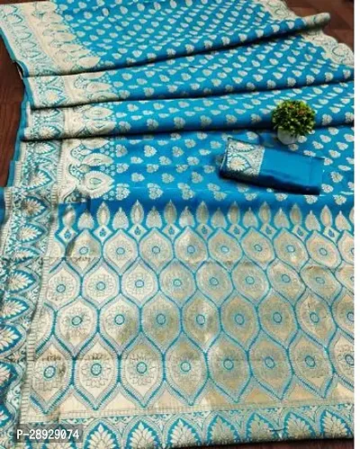 Stylish Art Silk Blue Jacquard Saree With Blouse Piece For Women