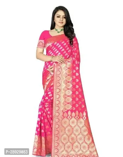 Stylish Banarasi Silk Pink Jacquard Saree With Blouse Piece For Women