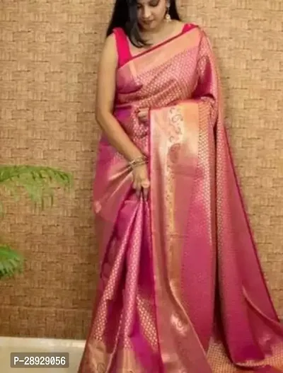 Stylish Banarasi Silk Pink Jacquard Saree With Blouse Piece For Women-thumb0