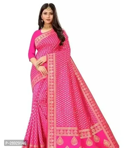 Stylish Banarasi Silk Pink Jacquard Saree With Blouse Piece For Women