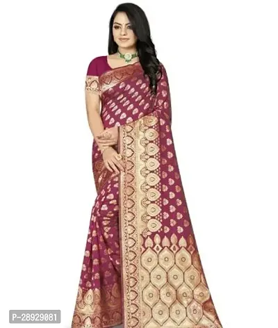 Stylish Banarasi Silk Wine Jacquard Saree With Blouse Piece For Women-thumb0