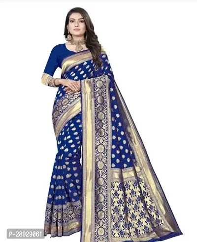 Stylish Art Silk Blue Jacquard Saree With Blouse Piece For Women