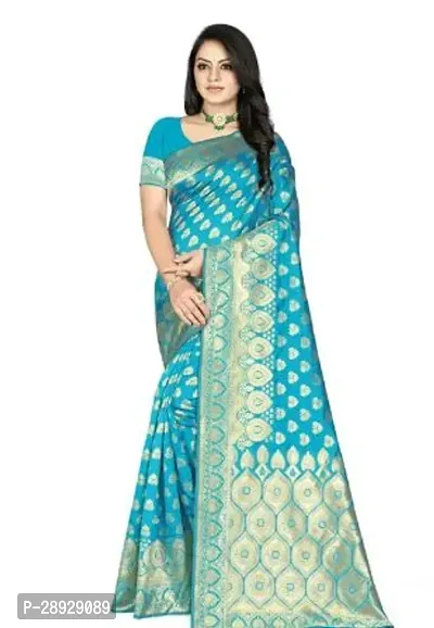 Stylish Banarasi Silk Blue Jacquard Saree With Blouse Piece For Women