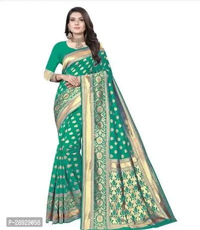 Stylish Art Silk Green Jacquard Saree With Blouse Piece For Women-thumb0