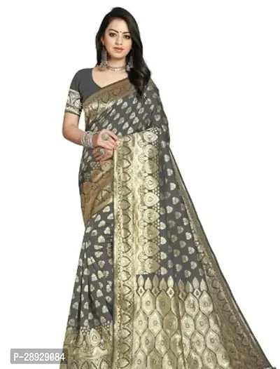 Stylish Banarasi Silk Grey Jacquard Saree With Blouse Piece For Women