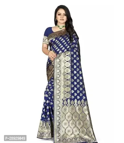 Stylish Silk Blue Jacquard Saree With Blouse Piece For Women