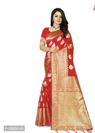 Stylish Banarasi Silk Red Jacquard Saree With Blouse Piece For Women-thumb0