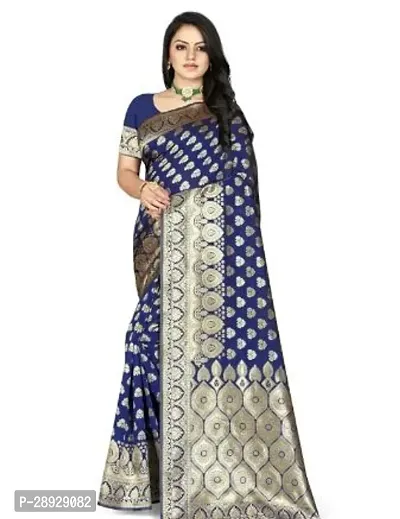 Stylish Banarasi Silk Blue Jacquard Saree With Blouse Piece For Women-thumb0