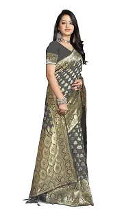 Stylish Banarasi Silk Grey Jacquard Saree With Blouse Piece For Women-thumb1