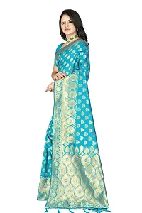 Stylish Banarasi Silk Blue Jacquard Saree With Blouse Piece For Women-thumb1