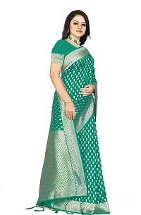 Stylish Banarasi Silk Green Jacquard Saree With Blouse Piece For Women-thumb1