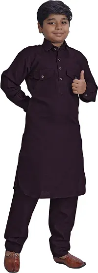 Styylish Purple Cotton Blend Kurta Sets For Kids-thumb3