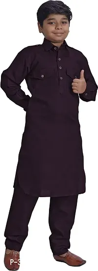 Styylish Purple Cotton Blend Kurta Sets For Kids-thumb4