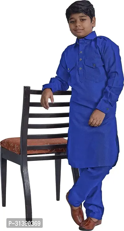 Styylish Blue Cotton Blend Kurta Sets For Kids-thumb0