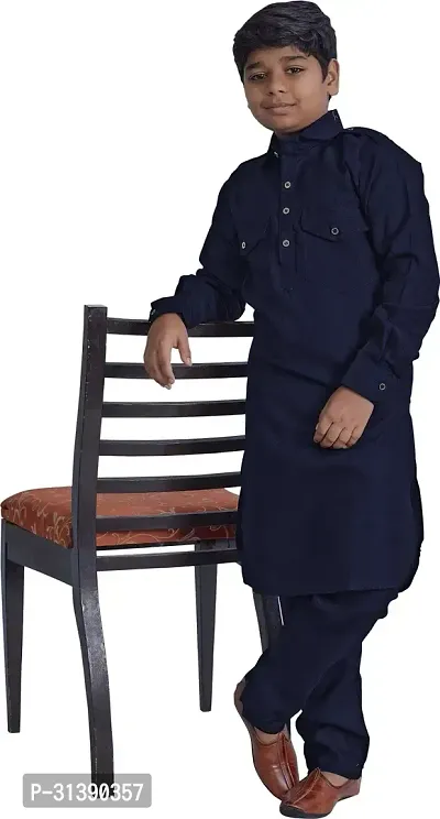 Styylish Navy Blue Cotton Blend Kurta Sets For Kids