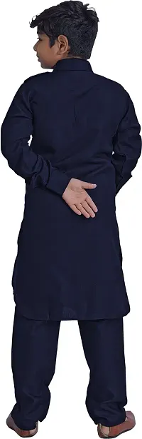 Styylish Navy Blue Cotton Blend Kurta Sets For Kids-thumb1