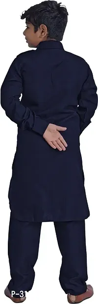 Styylish Navy Blue Cotton Blend Kurta Sets For Kids-thumb2