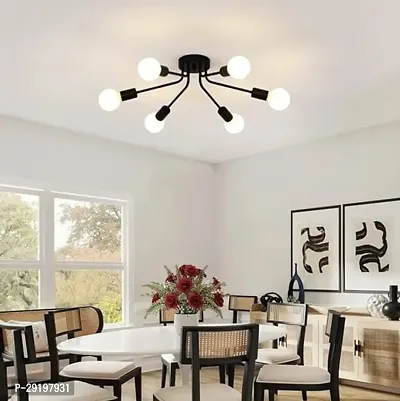 GAUVIK 6-Light Modern Chandelier Ceiling Light, Industrial Metal Farmhouse Ceiling Lamp for Living Dining Room Bedroom. Black (Bulb Not Included)-thumb0