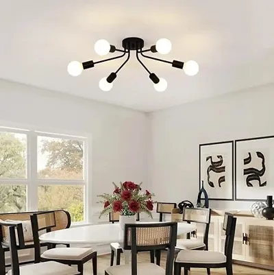 GAUVIK 6-Light Modern Chandelier Ceiling Light, Industrial Metal Farmhouse Ceiling Lamp for Living Dining Room Bedroom. Black (Bulb Not Included)