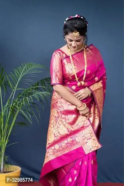 Stylish Pink Art Silk Saree With Blouse Piece For Women-thumb3