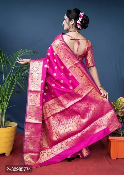 Stylish Pink Art Silk Saree With Blouse Piece For Women-thumb2