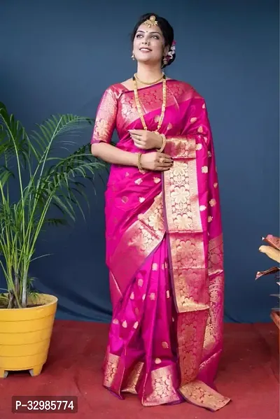 Stylish Pink Art Silk Saree With Blouse Piece For Women-thumb0