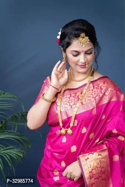 Stylish Pink Art Silk Saree With Blouse Piece For Women-thumb4