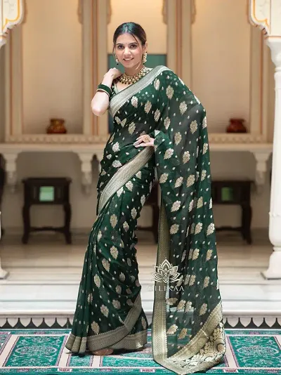 Glamorous Silk Blend Saree with Blouse piece 