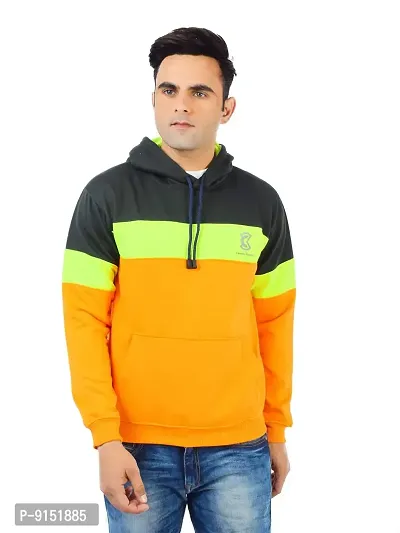 Weather Changer Men's Cotton Blend Colorblock Full Sleeve Kangaroo Pockets Hooded Sweatshirt