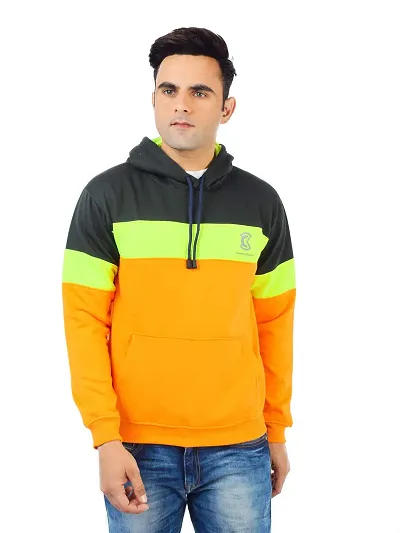 Weather Changer Men's Cotton Blend Colorblock Full Sleeve Hooded Sweatshirt