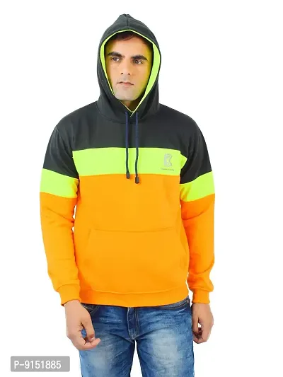 Weather Changer Men's Cotton Blend Colorblock Full Sleeve Kangaroo Pockets Hooded Sweatshirt-thumb2