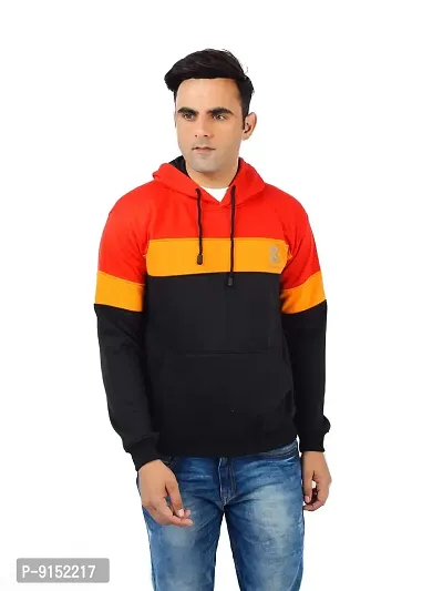 Weather Changer Men's Cotton Blend Colorblock Full Sleeve Hooded Sweatshirt