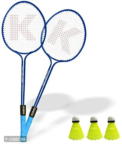Kobro Double Shaft Badminton Racquet Set Of 2 Piece With 3 Piece Nylon Shuttle Cock Badminton Kit