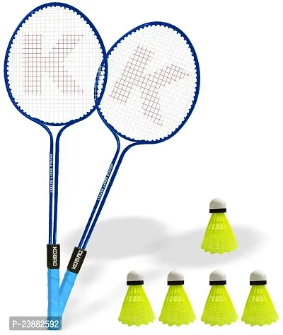 Kobro Double Shaft Badminton Racquet Set Of 2 Piece With 5 Piece Nylon Shuttle Cock Badminton Kit