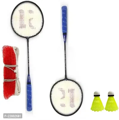 Kobro Single Shaft Racket 2 Piece Badminton With 2 Piece Nylon Shuttle And Net Badminton Kit-thumb0