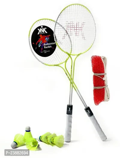 Kobro Multicolour Badminton 2 Piece Racquet With 6 Piece Plastic Shuttlecock And Net Badminton Kit