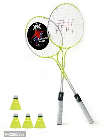 Kobro Multicolour Badminton Set Of 2 Piece Racquet With 4 Piece Plastic Shuttlecock Badminton Kit-thumb0