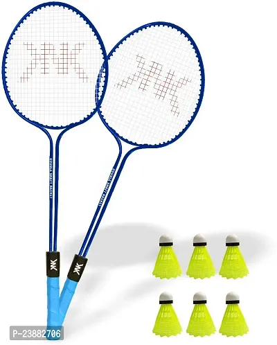 Knk Double Shaft Badminton Set Of 2 Piece With 6 Piece Nylon Shuttlecocks Badminton Kit