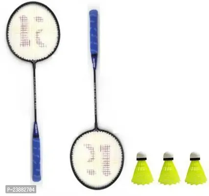 Knk Single Shaft Badminton Racket Set Of 2 Piece With 3 Nylon Shuttlecocks Badminton Kit-thumb0