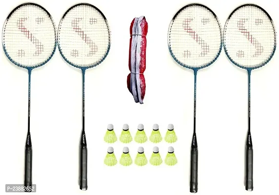 Badminton Combo Pair Of 2 Racquets 10 Pc Shuttle Cock Badminton Kit-thumb0