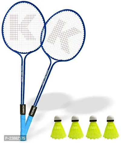 Kobro Double Shaft Badminton Racquet Set Of 2 Piece With 4 Piece Nylon Shuttle Cock Badminton Kit