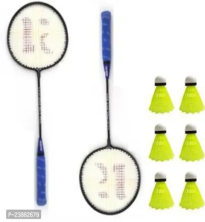 Knk Single Shaft Badminton Racket Set Of 2 Piece With 6 Nylon Shuttlecocks Badminton Kit